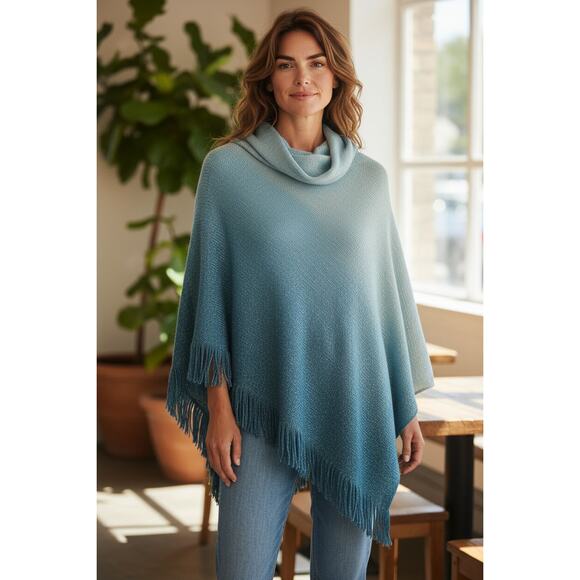 Chicos small medium teal blue ombre metallic sweater poncho new - Picture 1 of 5